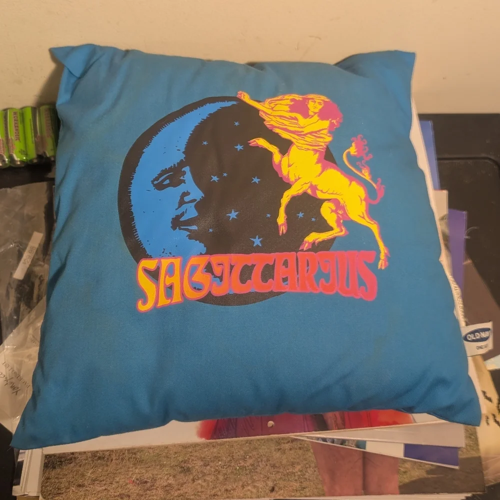 Y2K Vintage Retro Old Navy Sagittarius Blue Accent Pillow 2000's Astrology